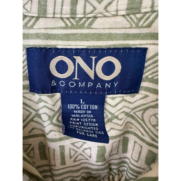 Ono & Company Men's 100% Cotton Hawaiian Tribal Geometric Reverse Print Shirt L - Picture 5 of 6